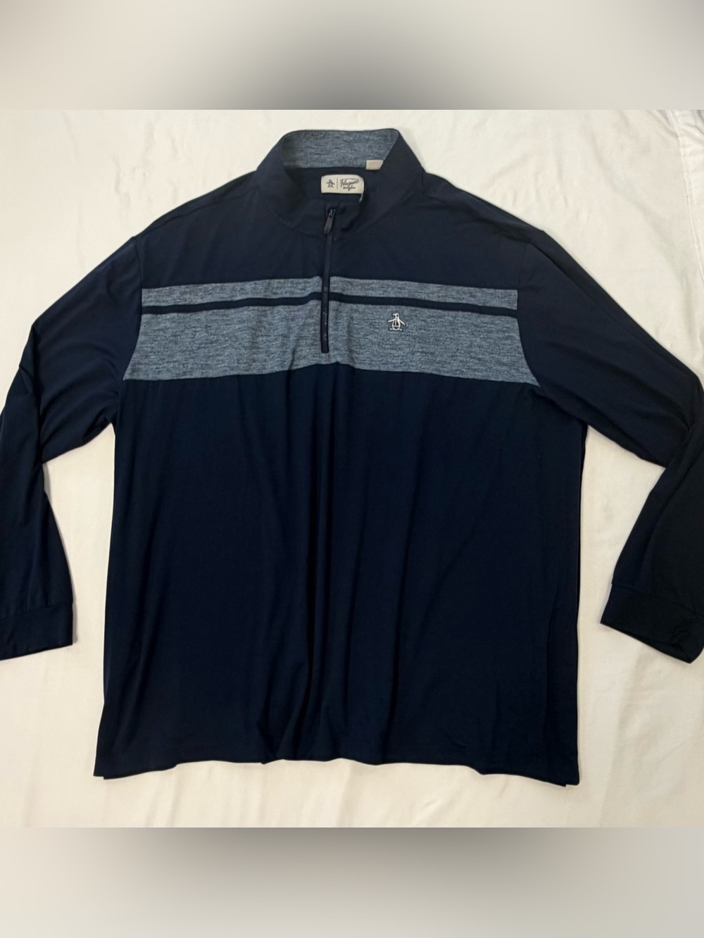 Original Penguin Navy and Heather Gray Zip-Top Pullover